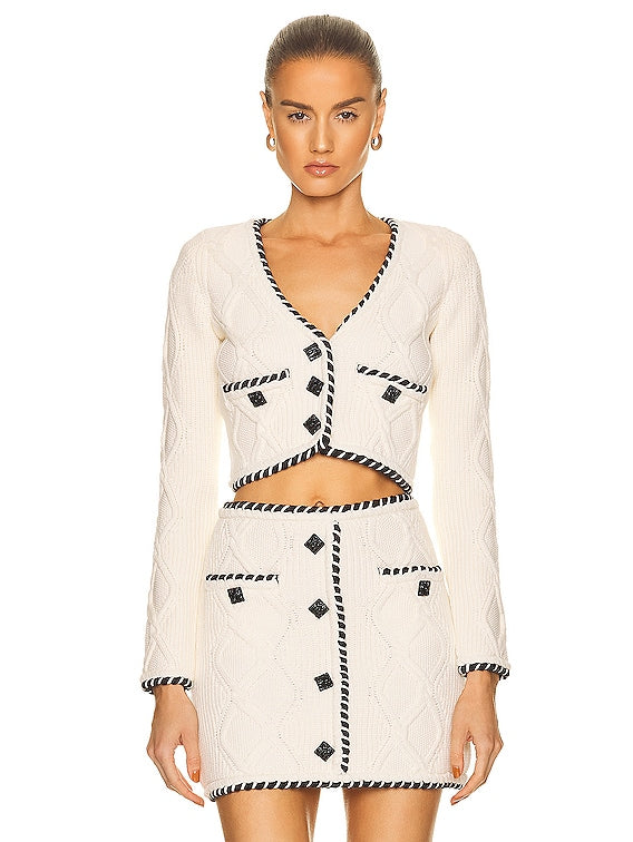 SP Ivory Cable Knit Cardigan Top | Mini Skirt | Set