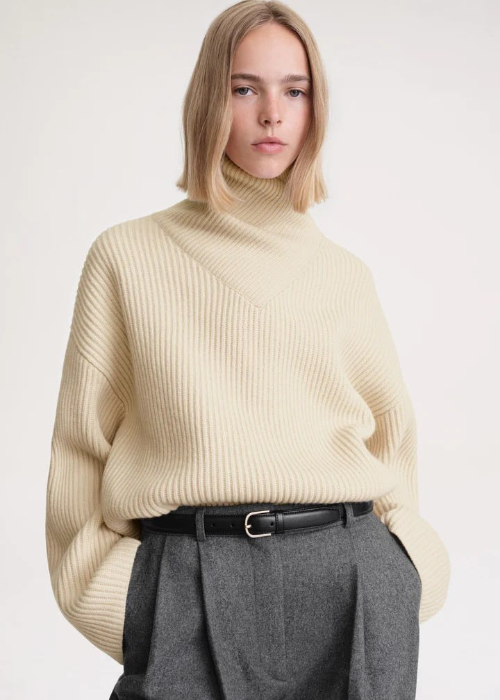 TOT Wrapped Neck Wool Knit Sweater