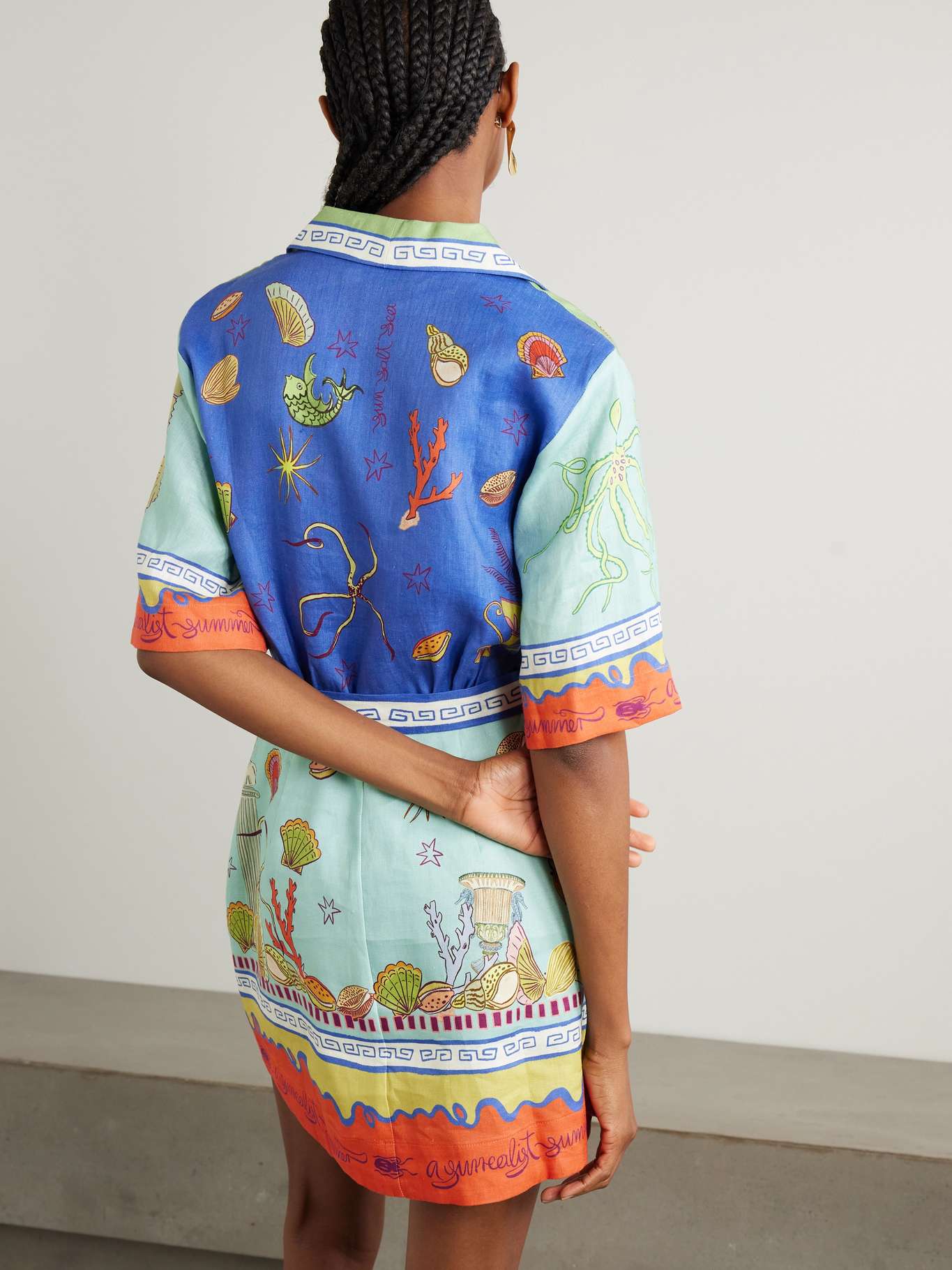 ALM Surrealist Summer V-neck Linen Mini Dress