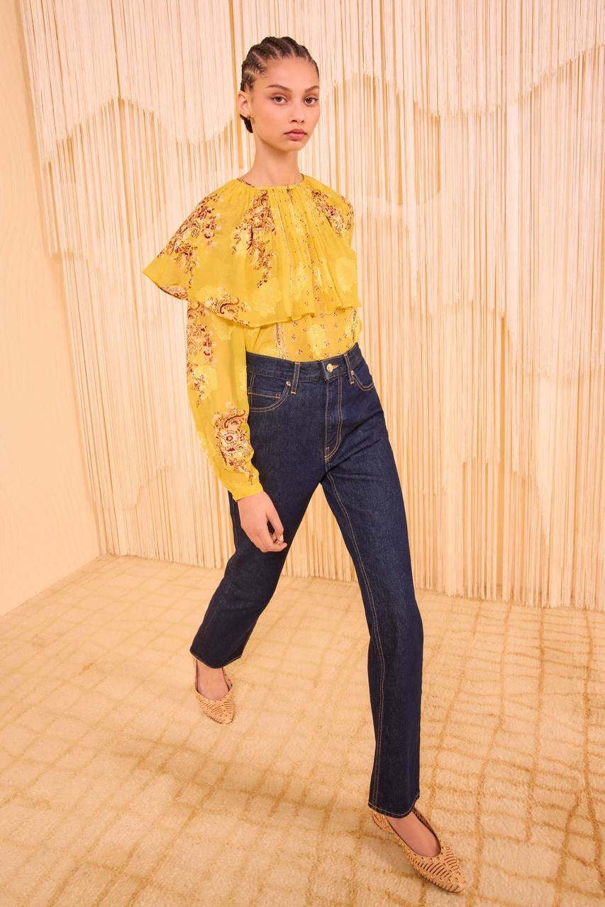 UJ Elissa Cape Layer Long Sleeve Silk-Viscose Blouse Top