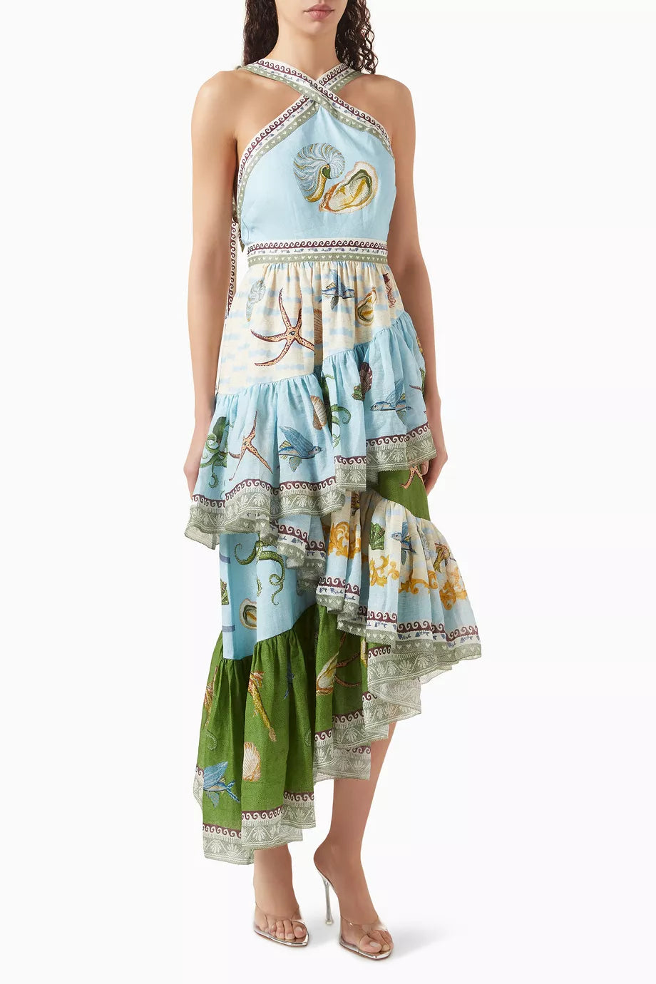 ALM Bath House Tiered Halter Linen Midi Dress