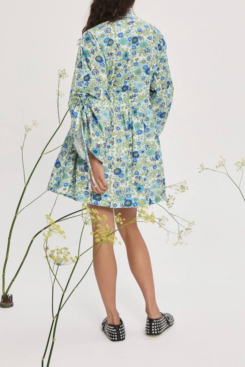 ALM Pam Cotton Floral Ruched Sleeve Mini Dress