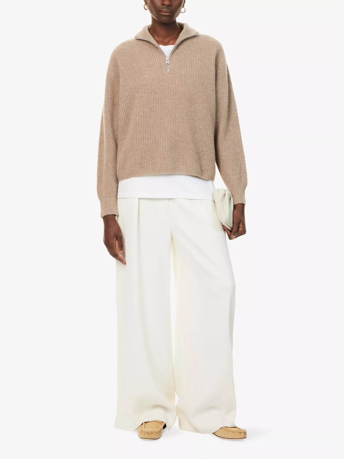 JK Cashmere Half-Zip Pullover Sweater in Undyed Stoned