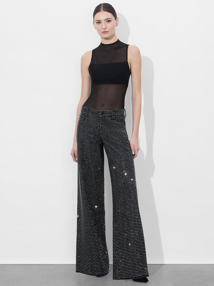AO Trish Rhinestone Embellished Low-Rise Wide Leg Jean Pants