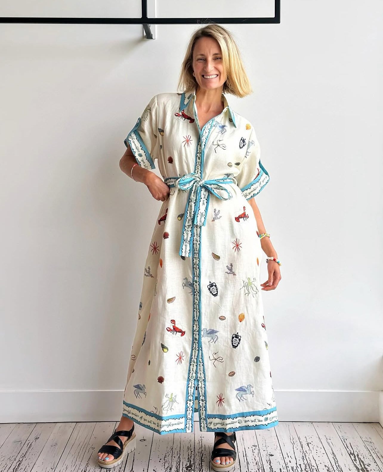 ALM Sandy Embroidered Midi Dress Shirtdress
