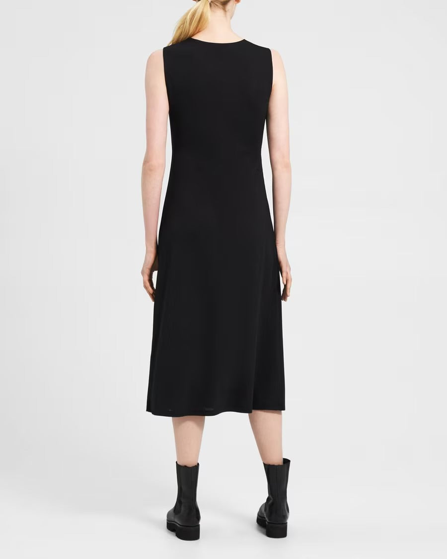 TH Draped Sweater Crepe Jersey Tuck Midi Dress