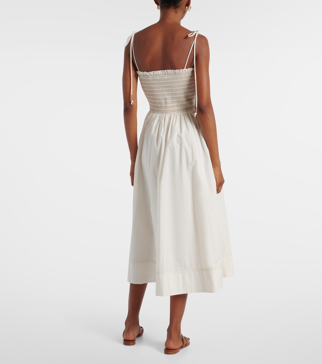 VB Kaela Smocked Cotton Tie Strap Midi Dress