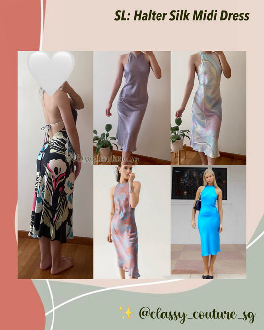 SL Halter Silk Midi Dress