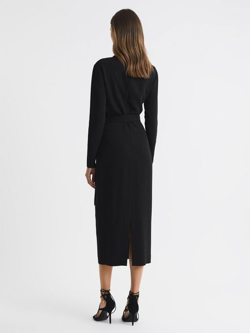 PETITE AVAIL! RS Millie Contrast Stripe Belted Midi Dress in Black