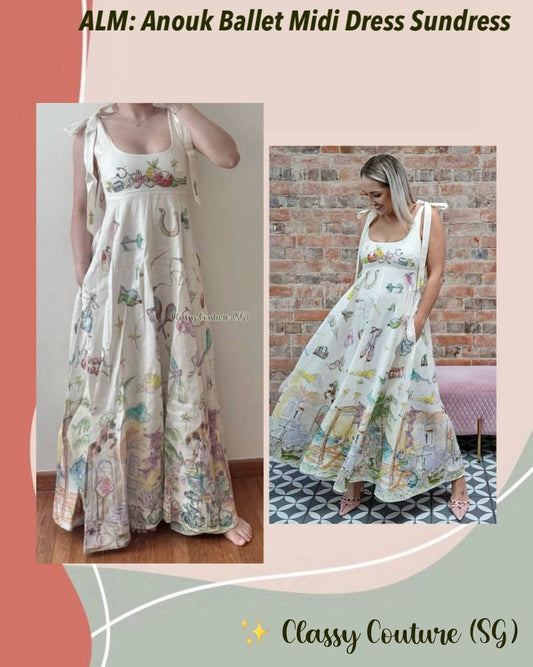 ALM Anouk Ballet Ribbon Tie Strap Midi Dress Sundress