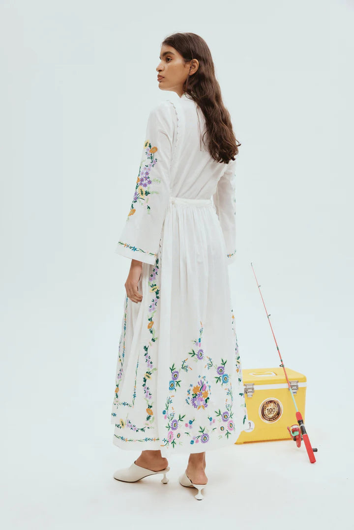 ALM Willa Embroidered Cotton Shirtdress Midi Dress