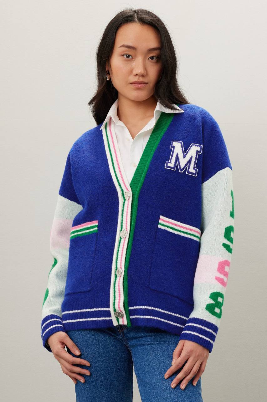 Blue Varsity Logo-Appliqué Cardigan