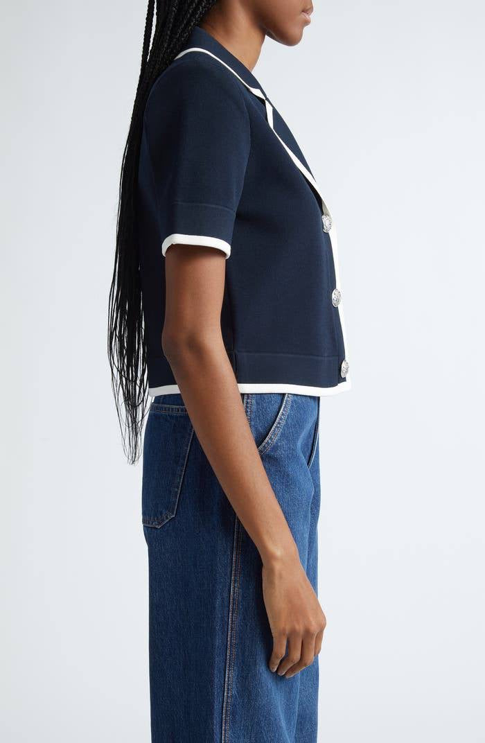 VB Stovall Contrast Detail Crop Knit Jacket Top