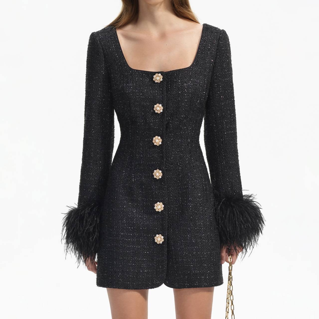 SP Black Boucle Feather Mini Dress