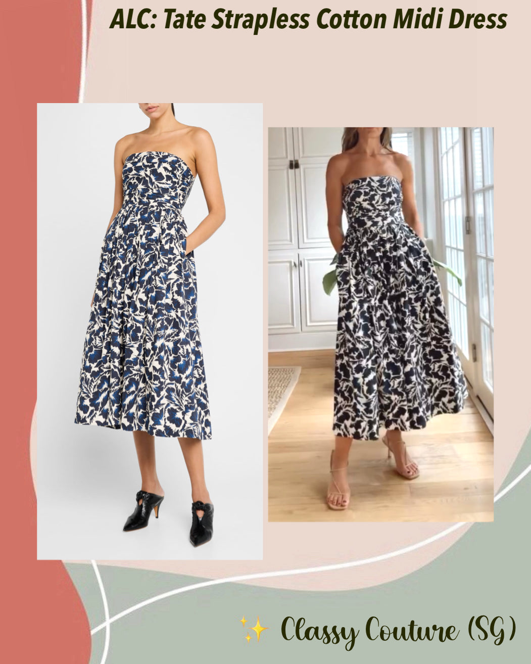 3 Colors! ALC Tate Strapless Cotton Midi Dress