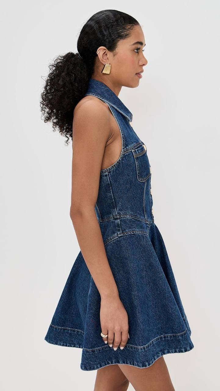 SP Denim Sleeveless Flared Mini Dress Jisoo