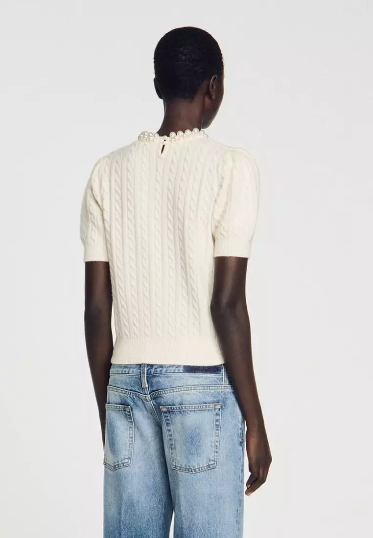 SD Madie Cable Knit Jumper with Faux Pearl Beads Embellished Top
