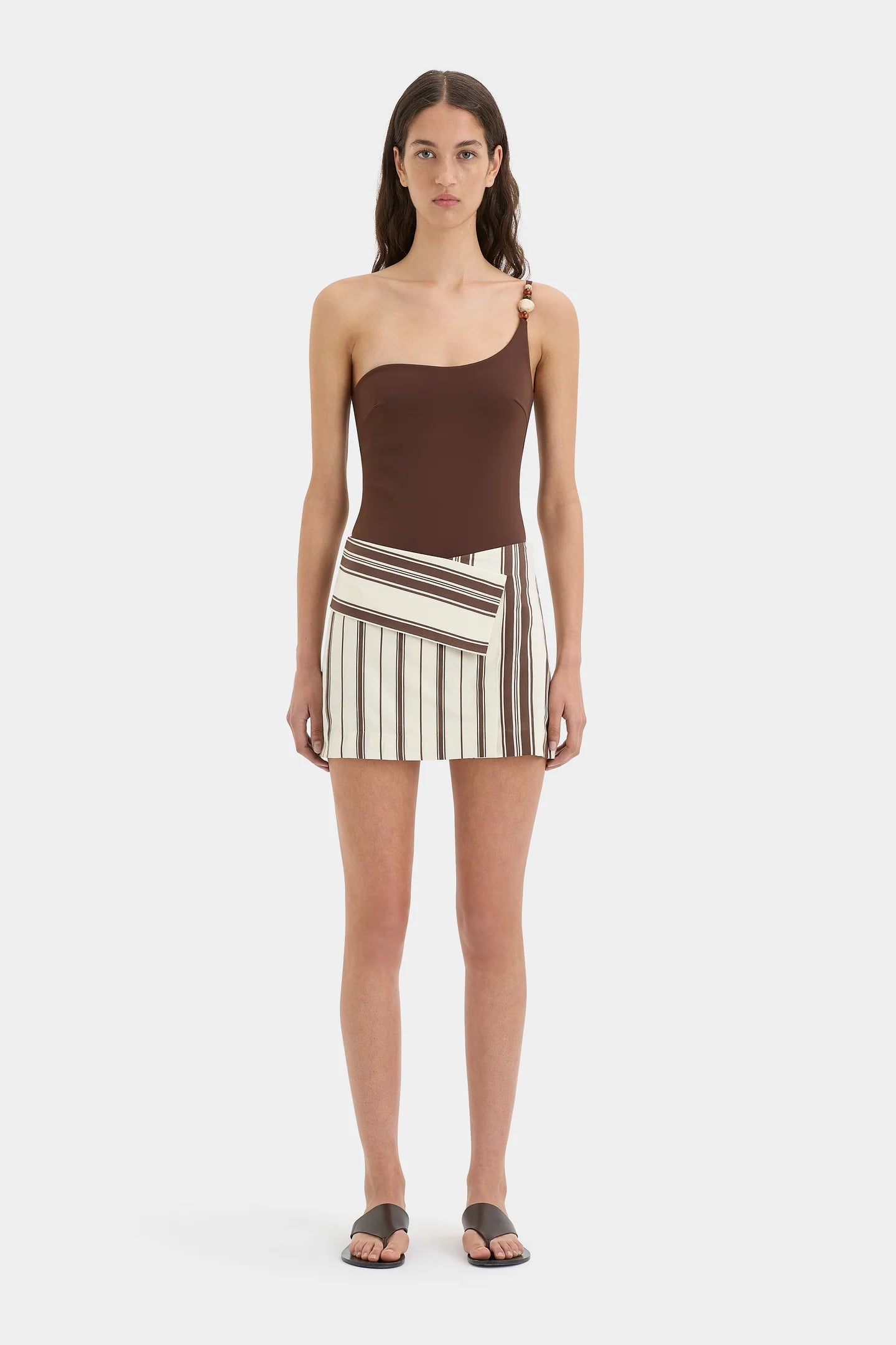STL Cannoli Folded Mini Skirt | Pants | Cotton Blend Chocolate Stripe