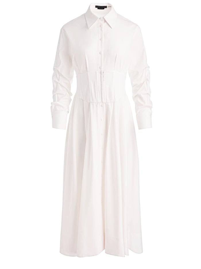 AO Edie Corset Viscose-blend Button-Down Shirtdress Midi Dress in White