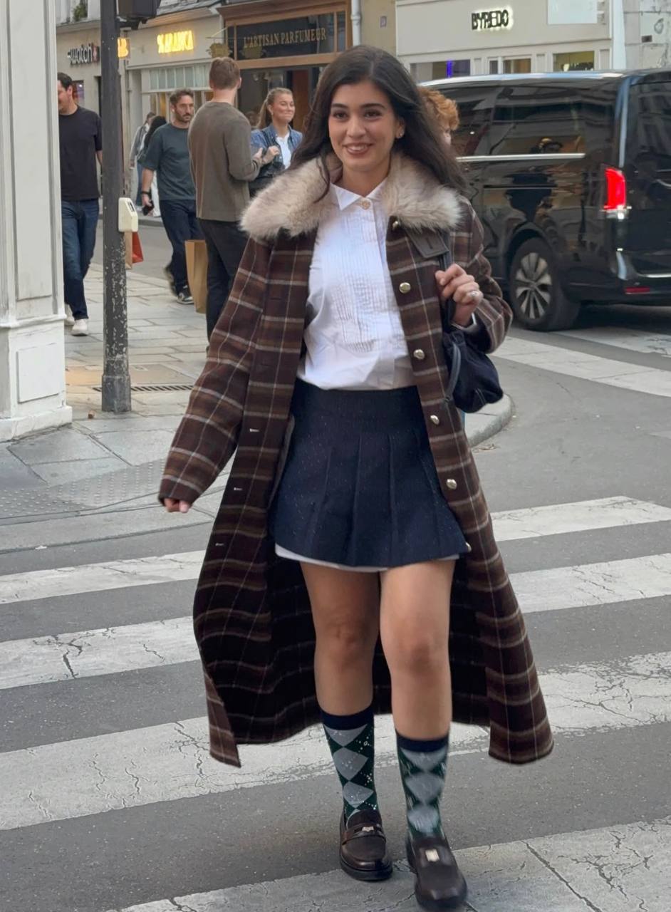 Checked Faux-Fur Collar Coat