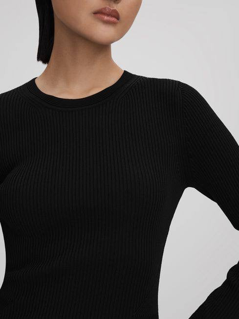 RS Teagan Knitted Sheer Flared Mini Dress Black