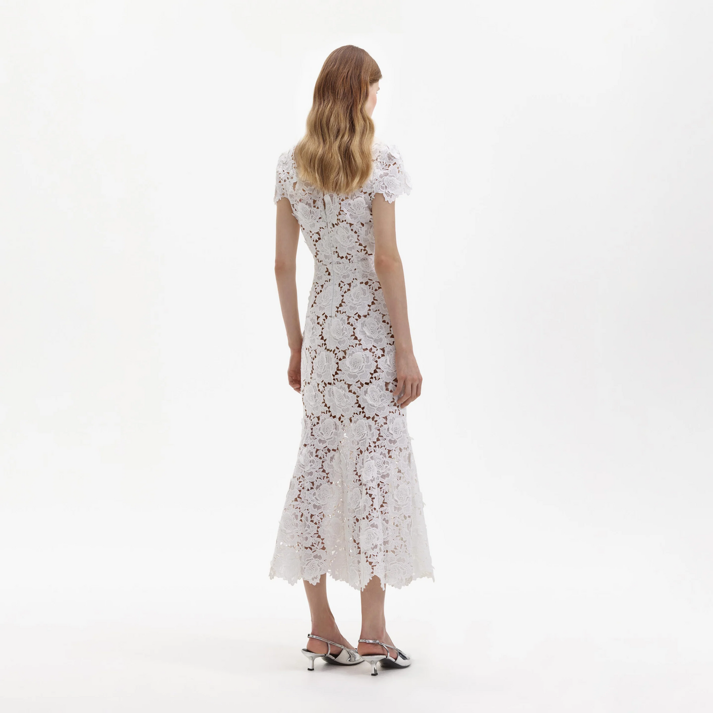 SP White Flower Lace Midi Dress