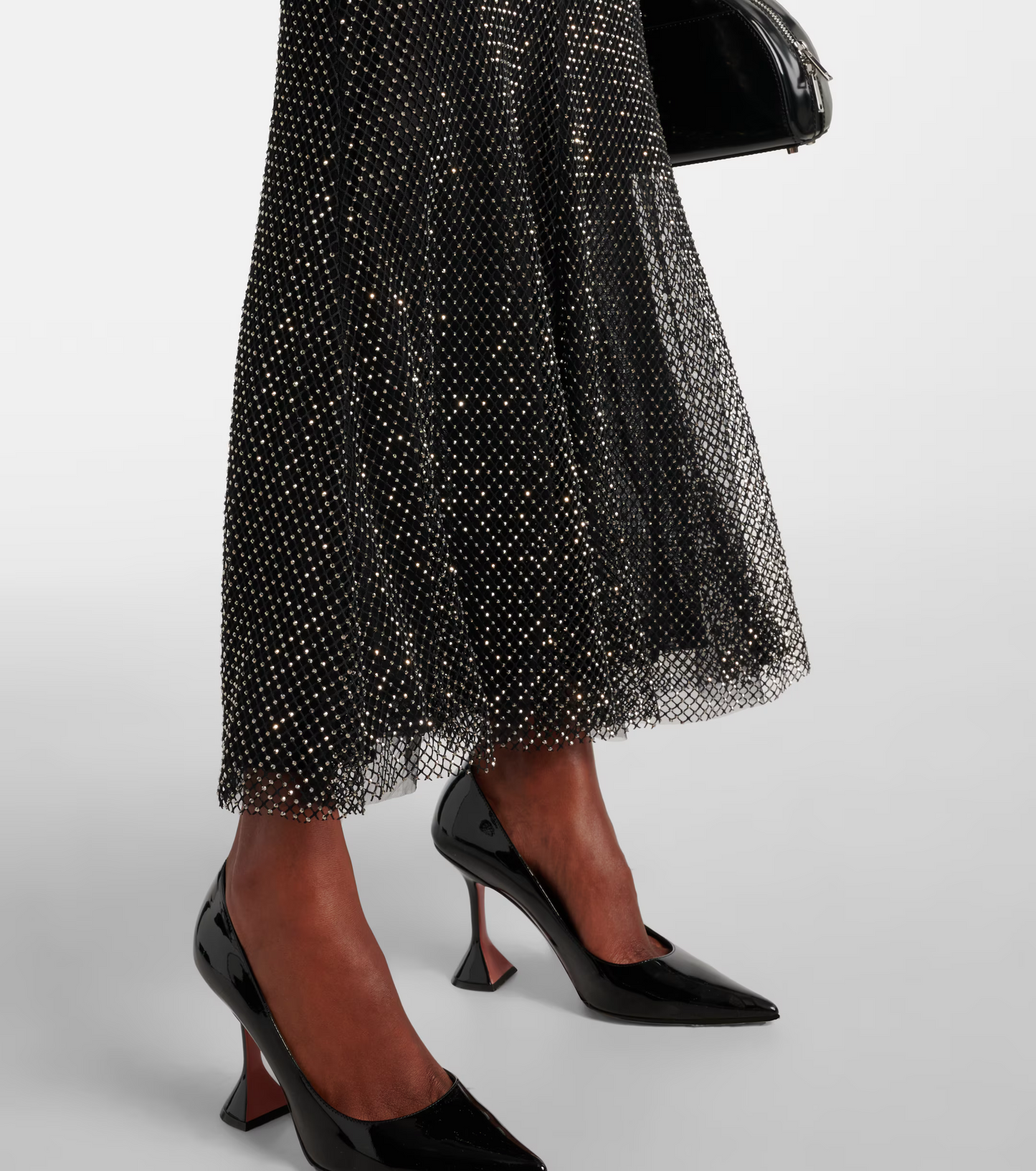 SP Black Rhinestone Fishnet Crossover Midi Dress