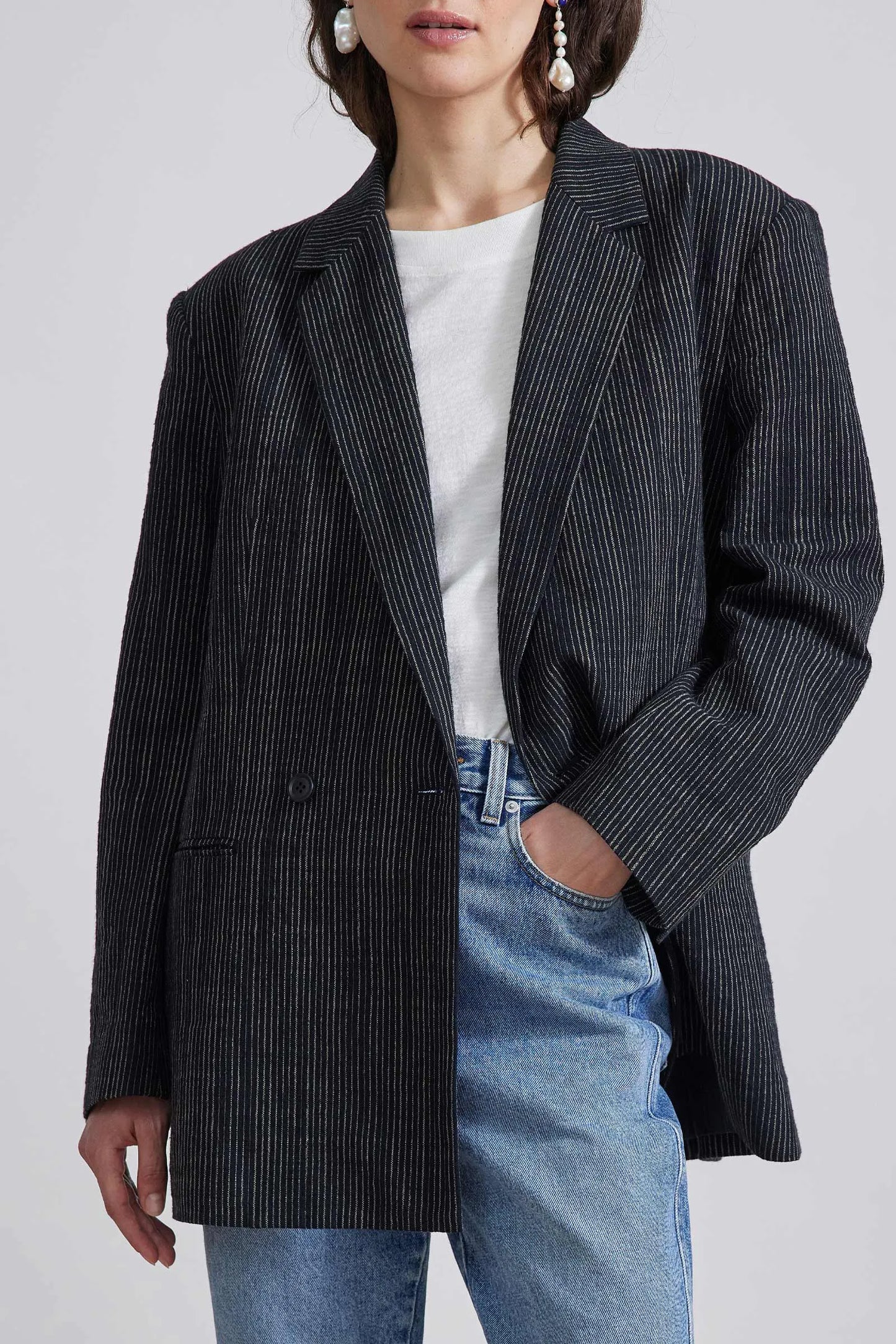 AA Elsa Double Breasted Blazer in Pin Stripe