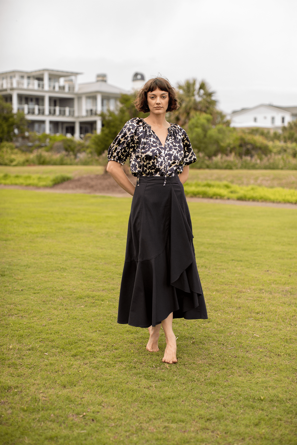 UJ Sabina Faux Wrap Cotton-Blend Midi Skirt