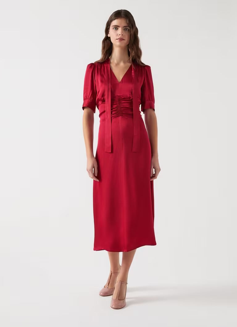 LKB Hetty Rio Red Hammered Satin Midi Dress