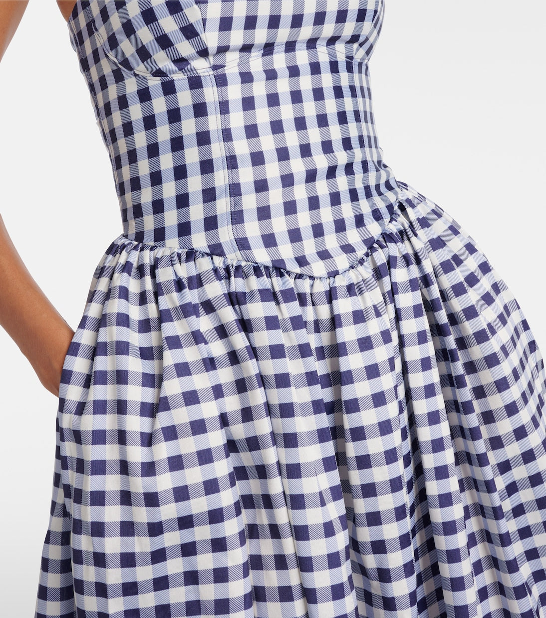 SP Navy Blue Gingham Taffeta Midi Dress