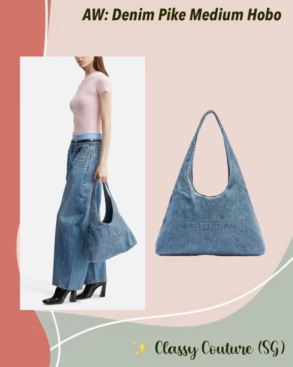 AW Denim Pike Medium Hobo Cotton Shoulder Bag