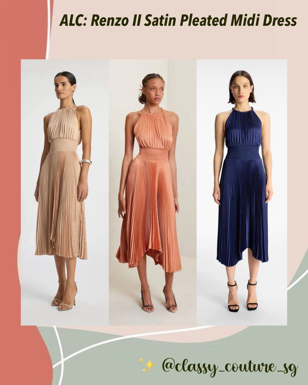 renzo ii satin pleated dress $595 A.L.C. Women's Green Satin Pleated Smocked Halter Renzo II Dress Size 00
