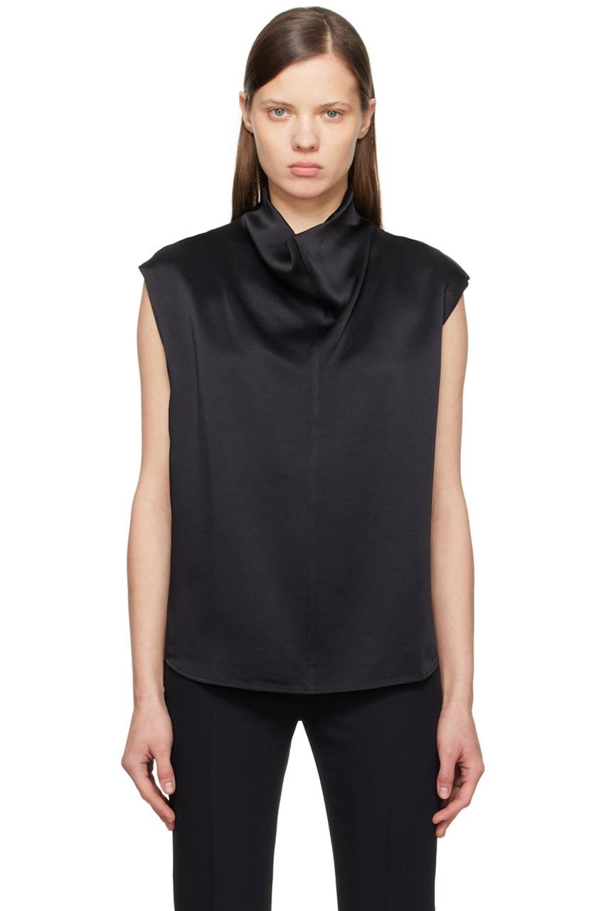 TOT Sleeveless Cady Funnel-Neck Blouse Top