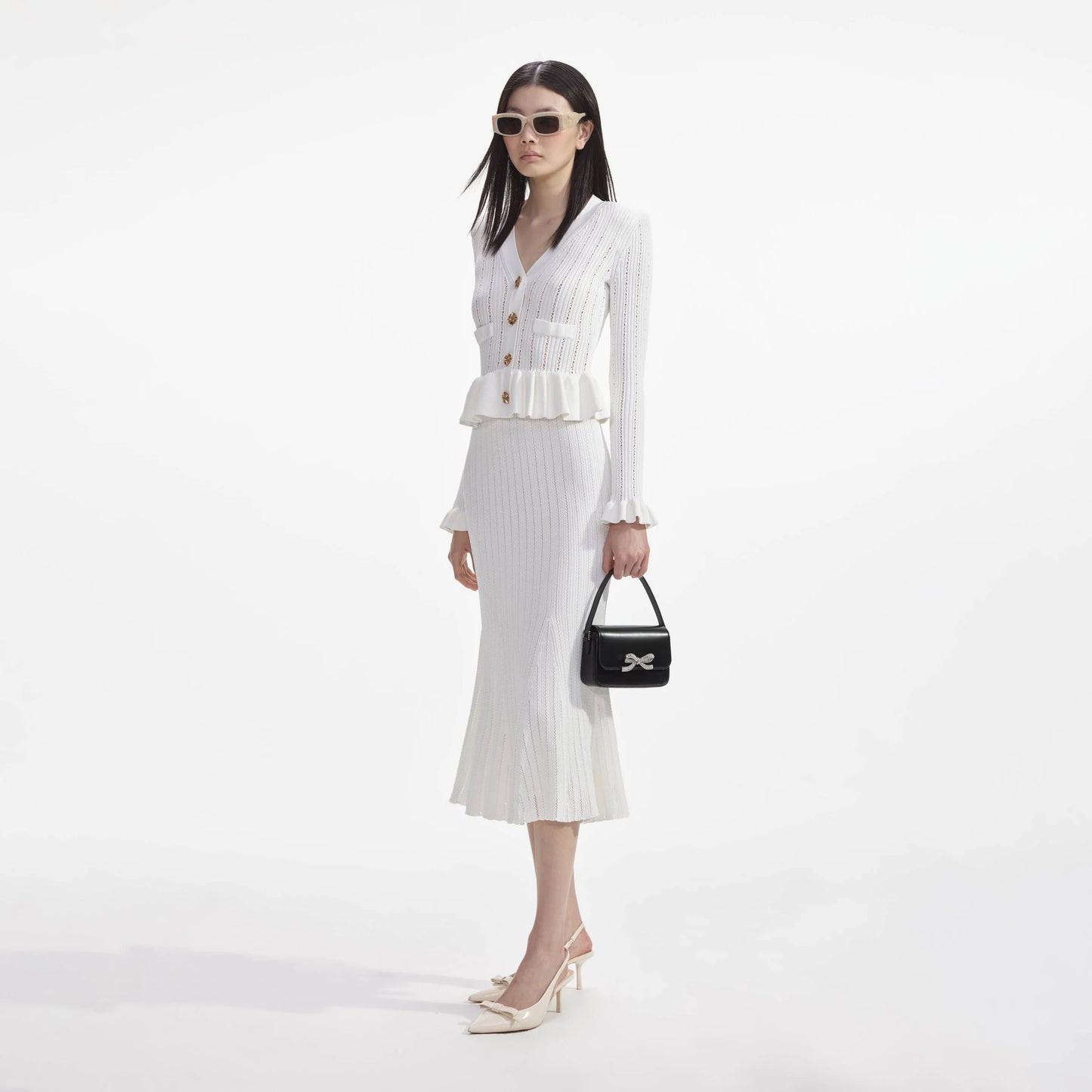 SP White Knit Peplum Mini | Midi Dress