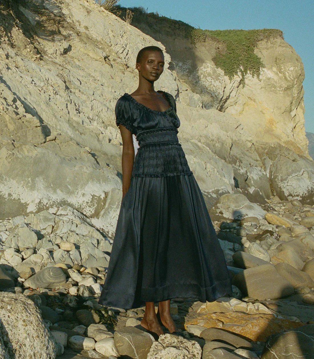 DN Leanne Midi Dress in Navy Blue Silk