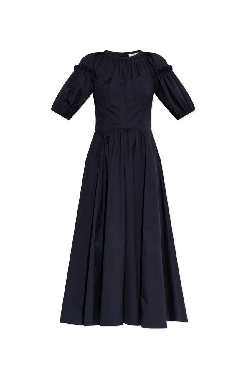 UJ Estelle Cotton Corset Midi Dress in Navy Blue