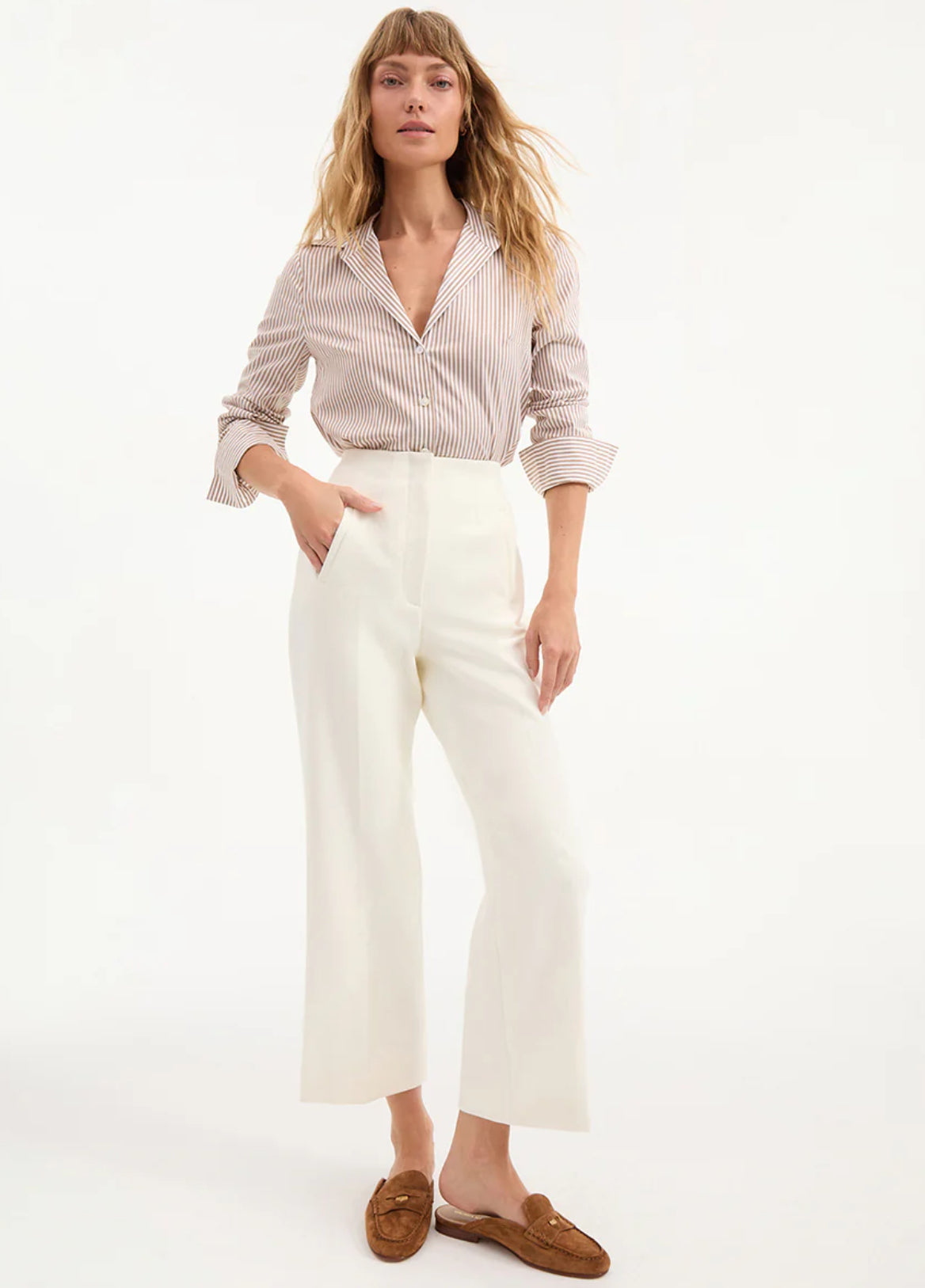 VB Amelia Cotton Poplin Shirt in Acorn Brown & White Stripes