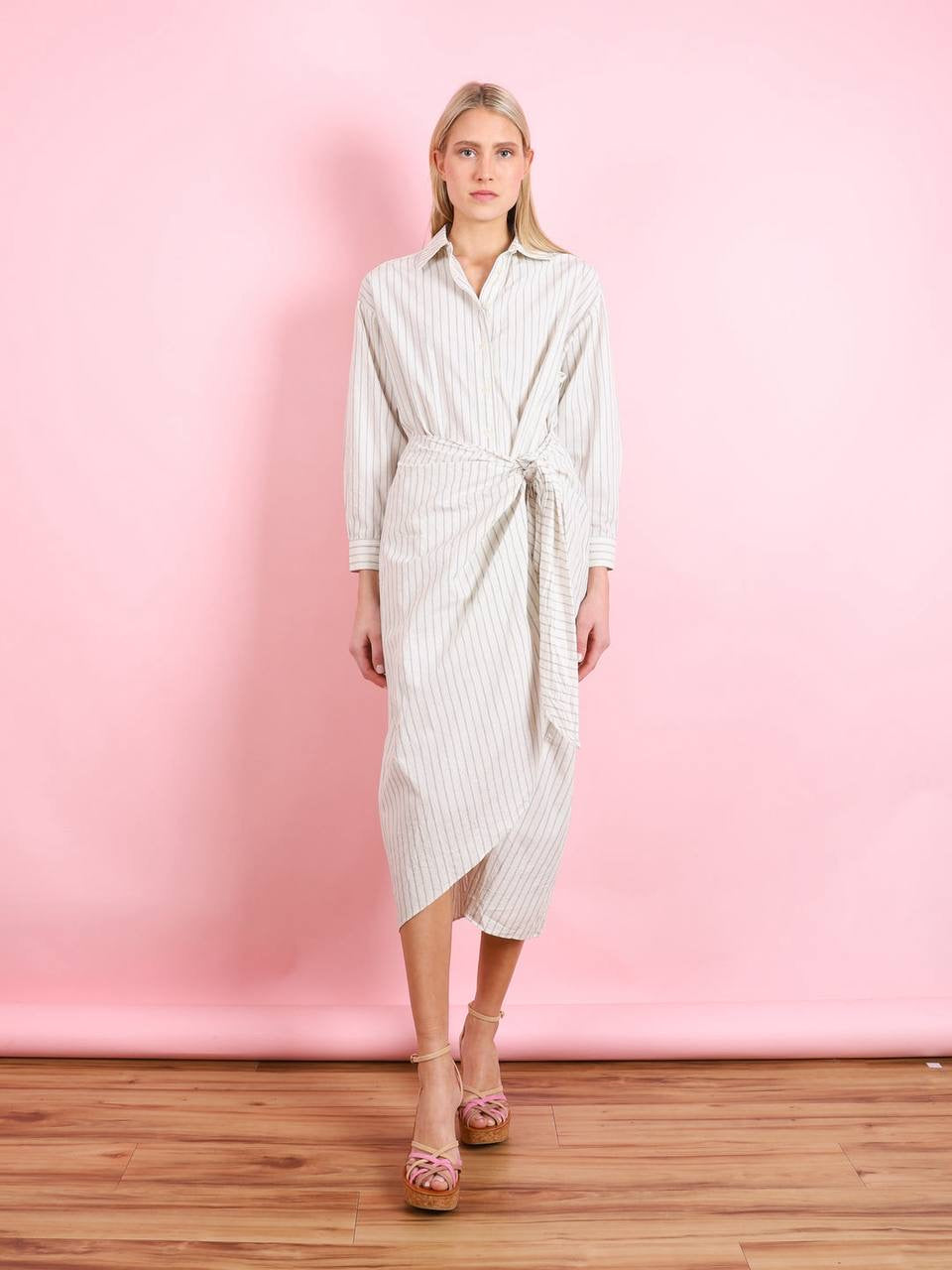 AA Alessandra Sarong Cotton Shirtdress Midi Dress