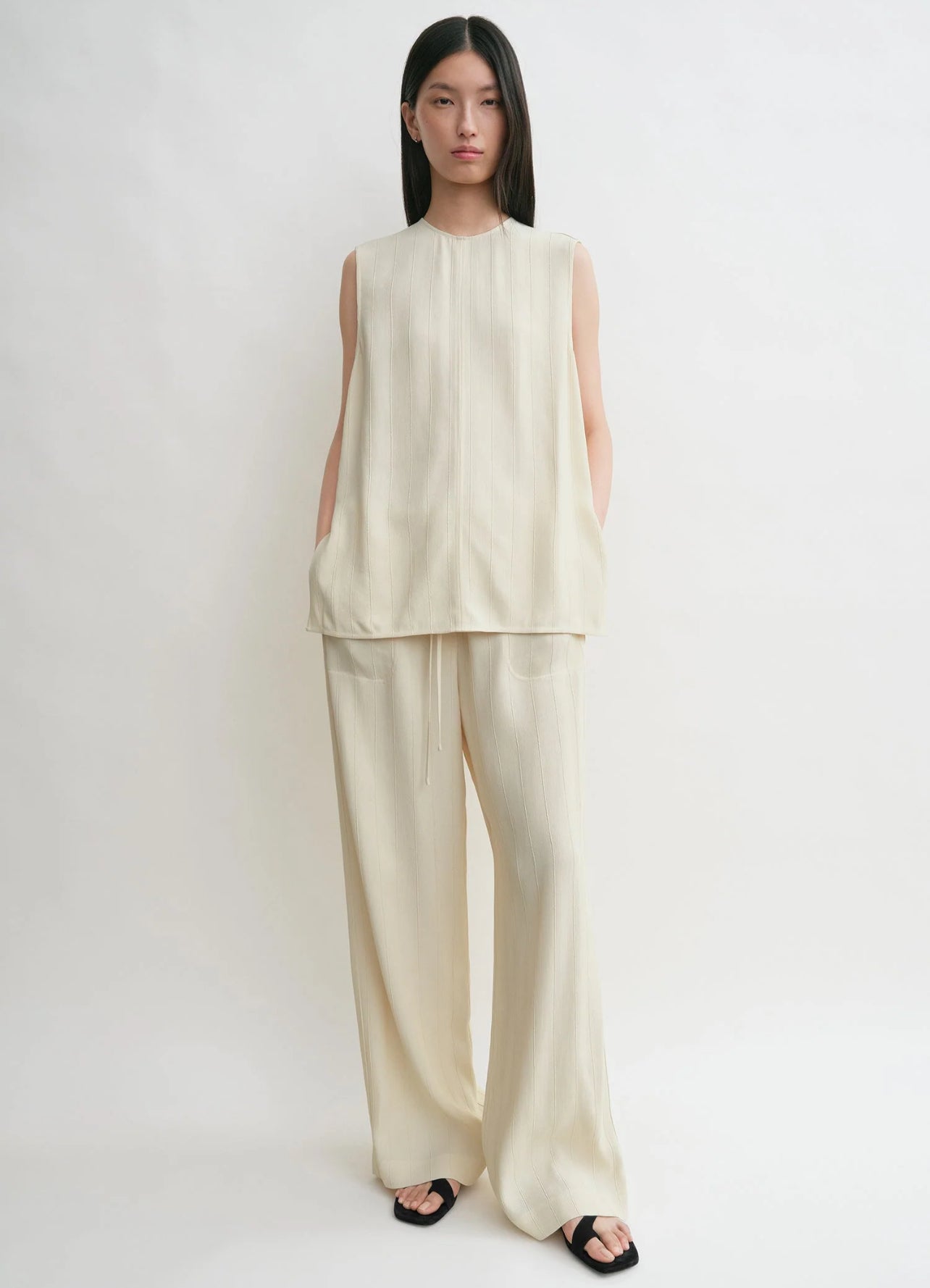 Tot Woven Stripe Top | Pants | Viscose-Linen Set
