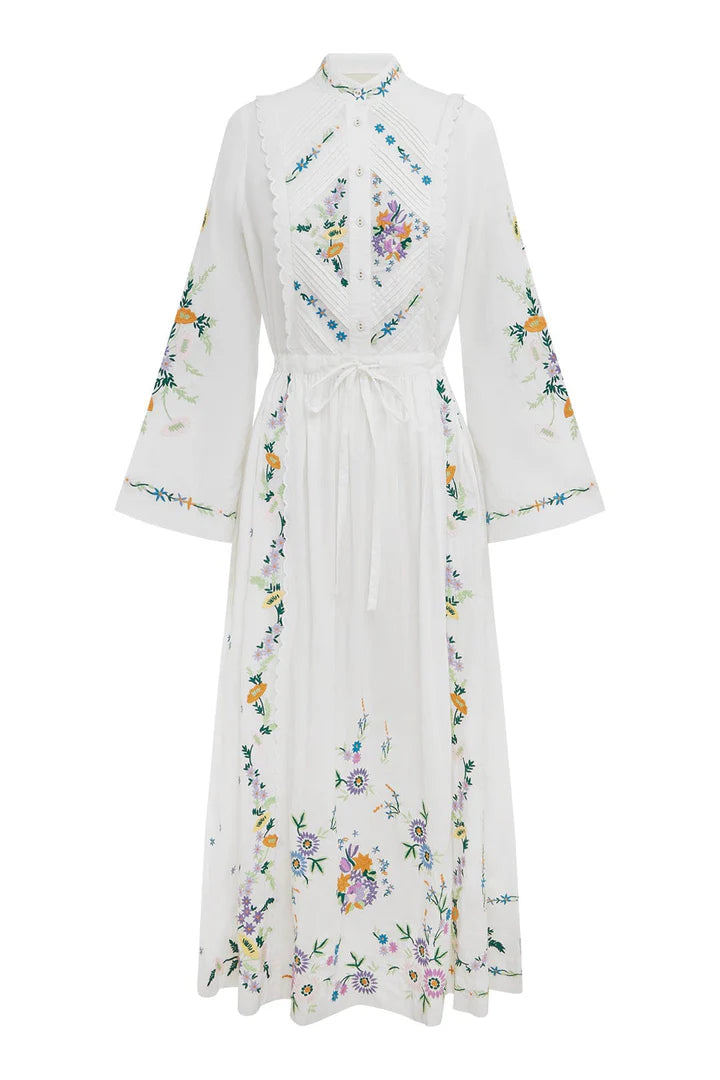 ALM Willa Embroidered Cotton Shirtdress Midi Dress