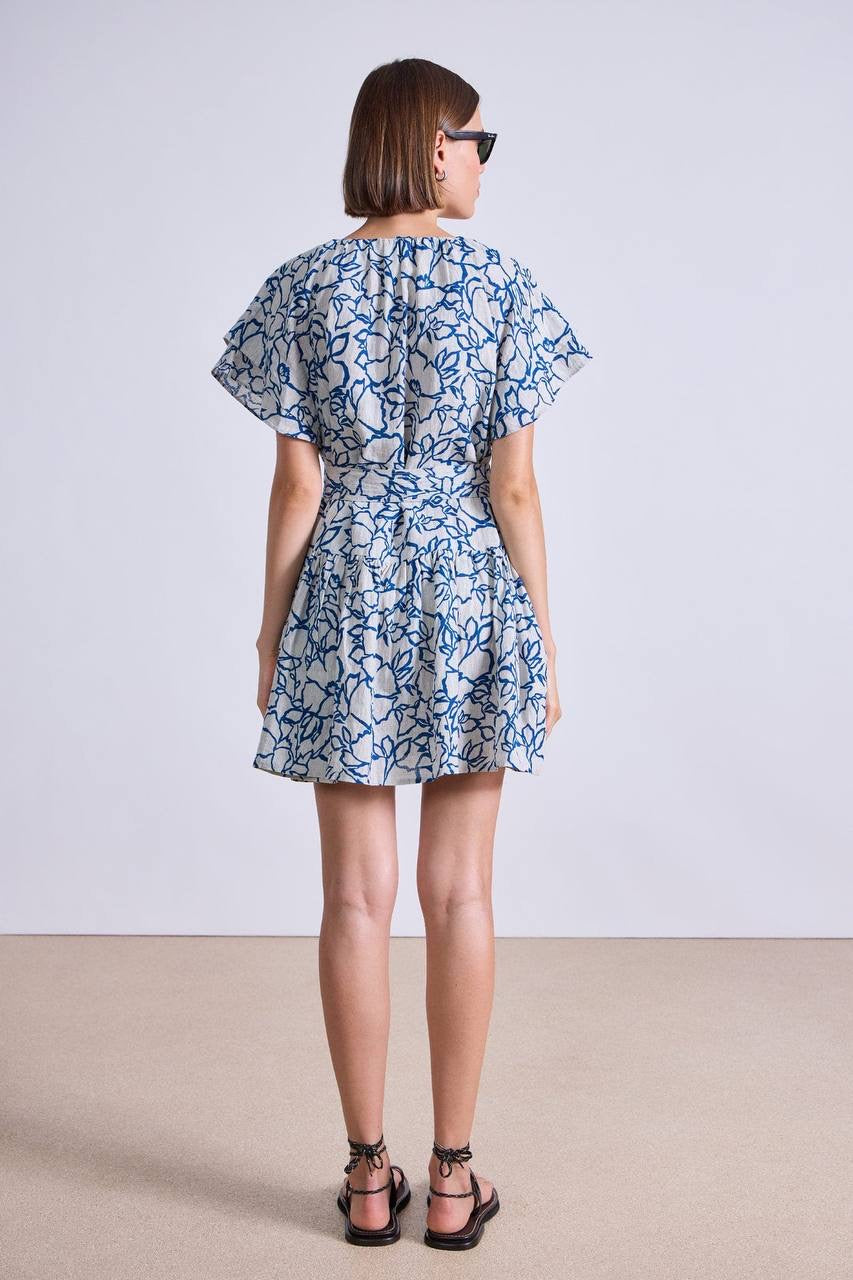AA Morgan Linen Mini Dress in Lace Floral Flax