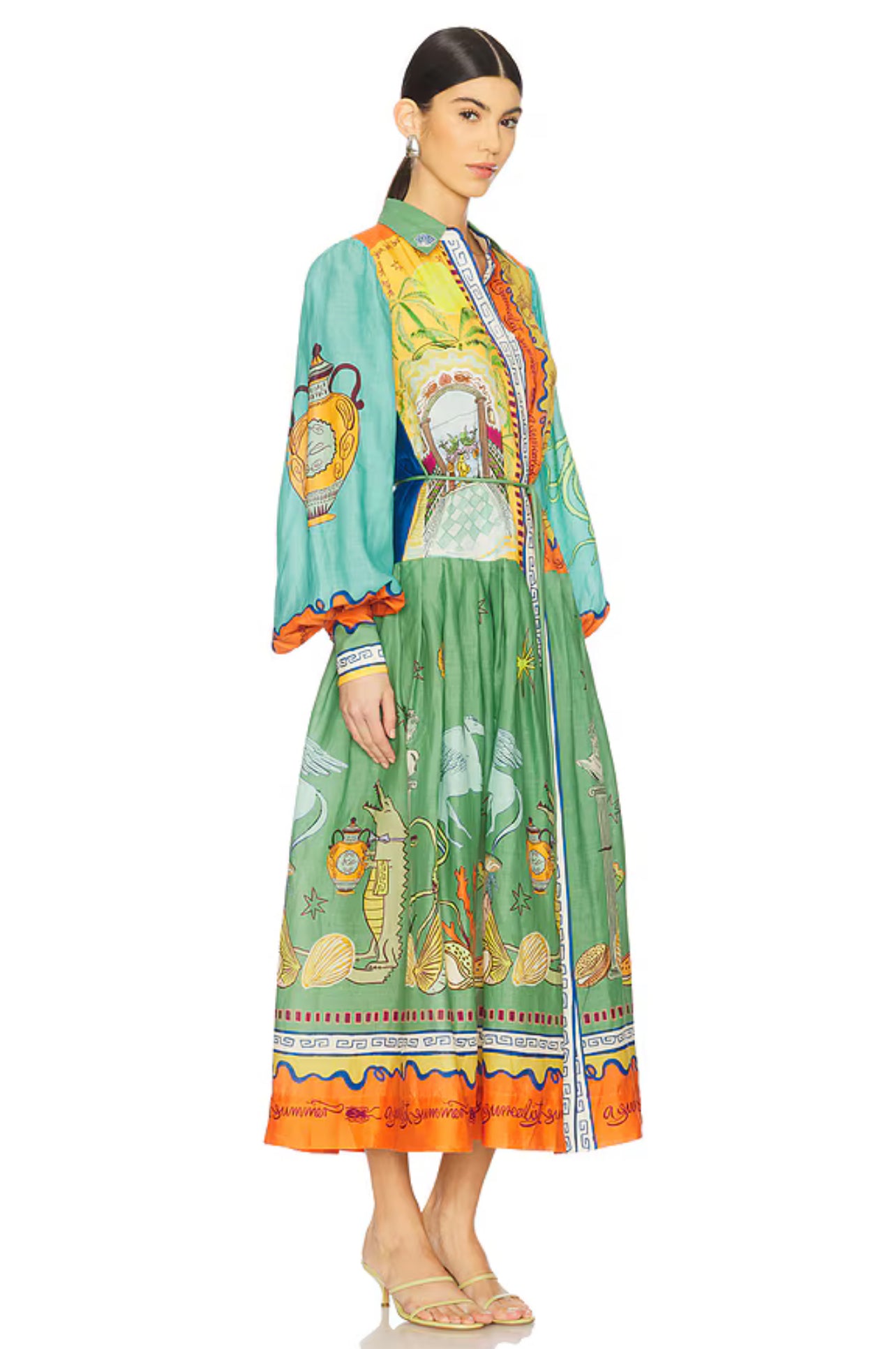 ALM Surrealist Summer Ramie Midi Dress Shirtdress