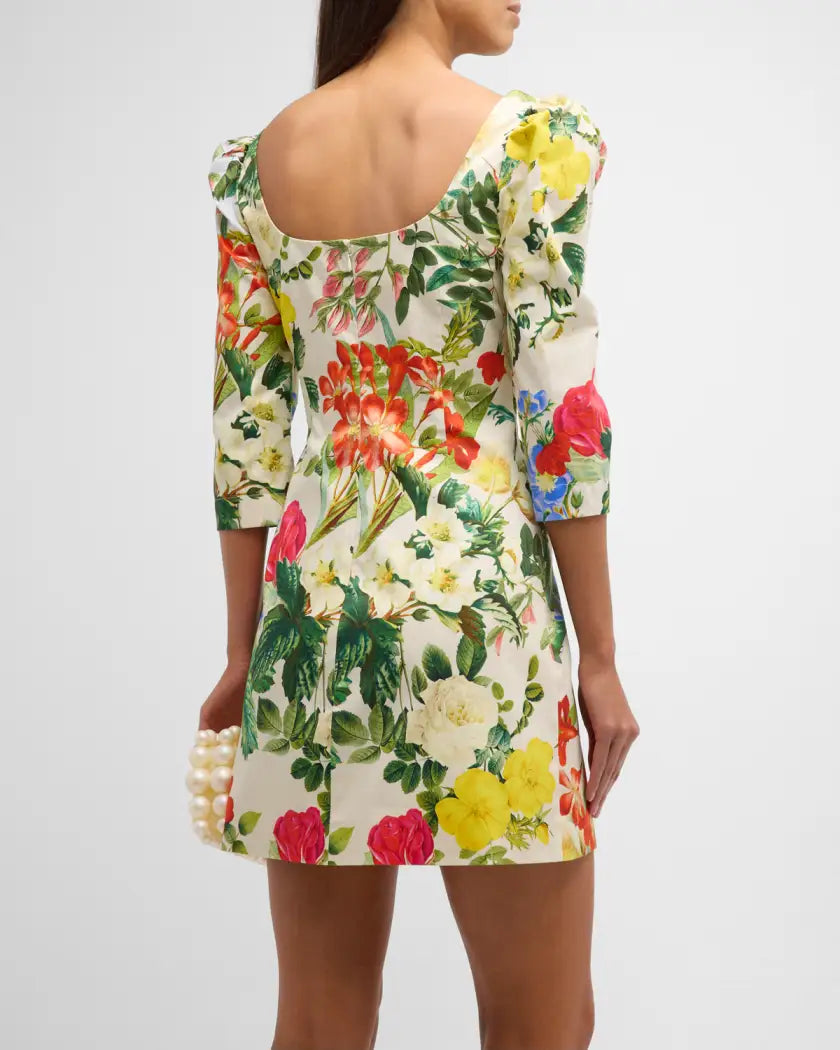 CC Belinda Puff-Sleeve Cotton Mini Dress