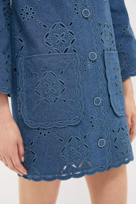 VB Erilyn Eyelet Cotton Mini Dress in Sea Glare Blue