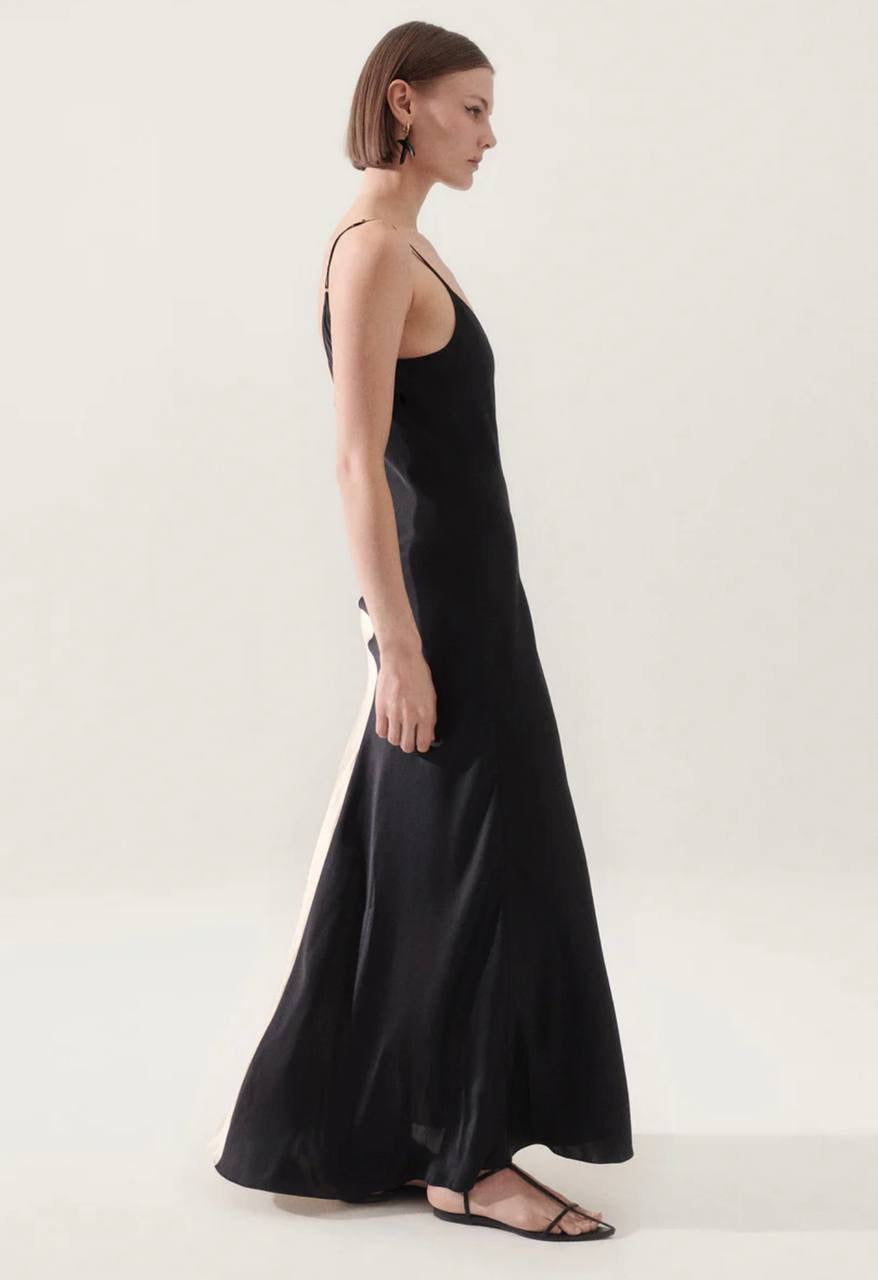 SL Two Tone Hazelnut/Black Maxi Dress Silk Slip