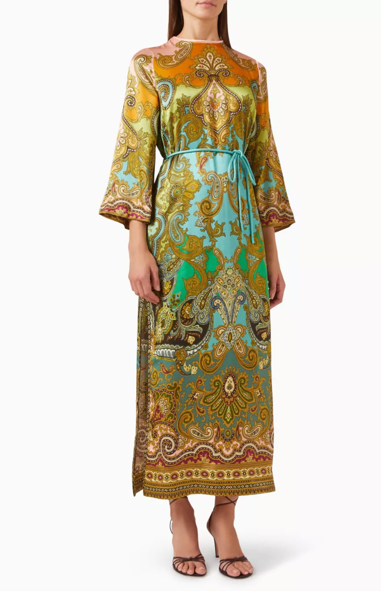 ALM Clemenza Silk Belted Shirtdress Midi Dress