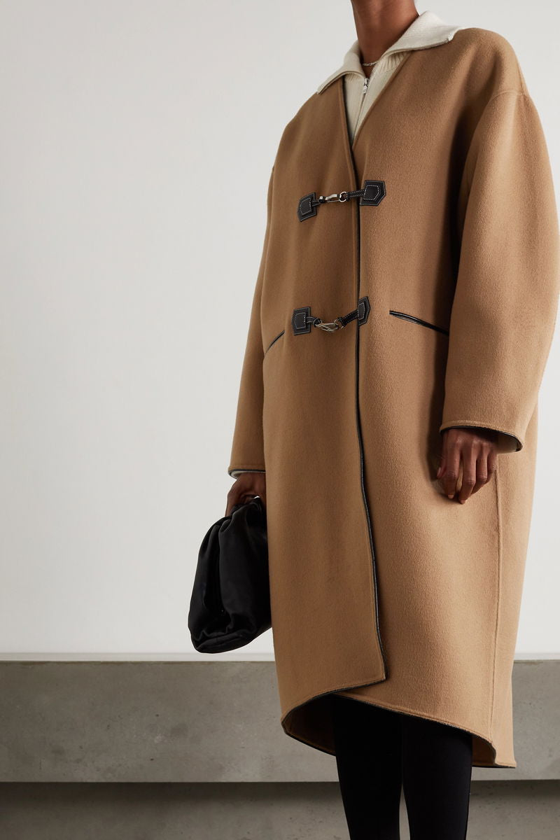 SALE! Tot Clasp Leather-Trimmed Brushed Wool And Cashmere-Blend Coat