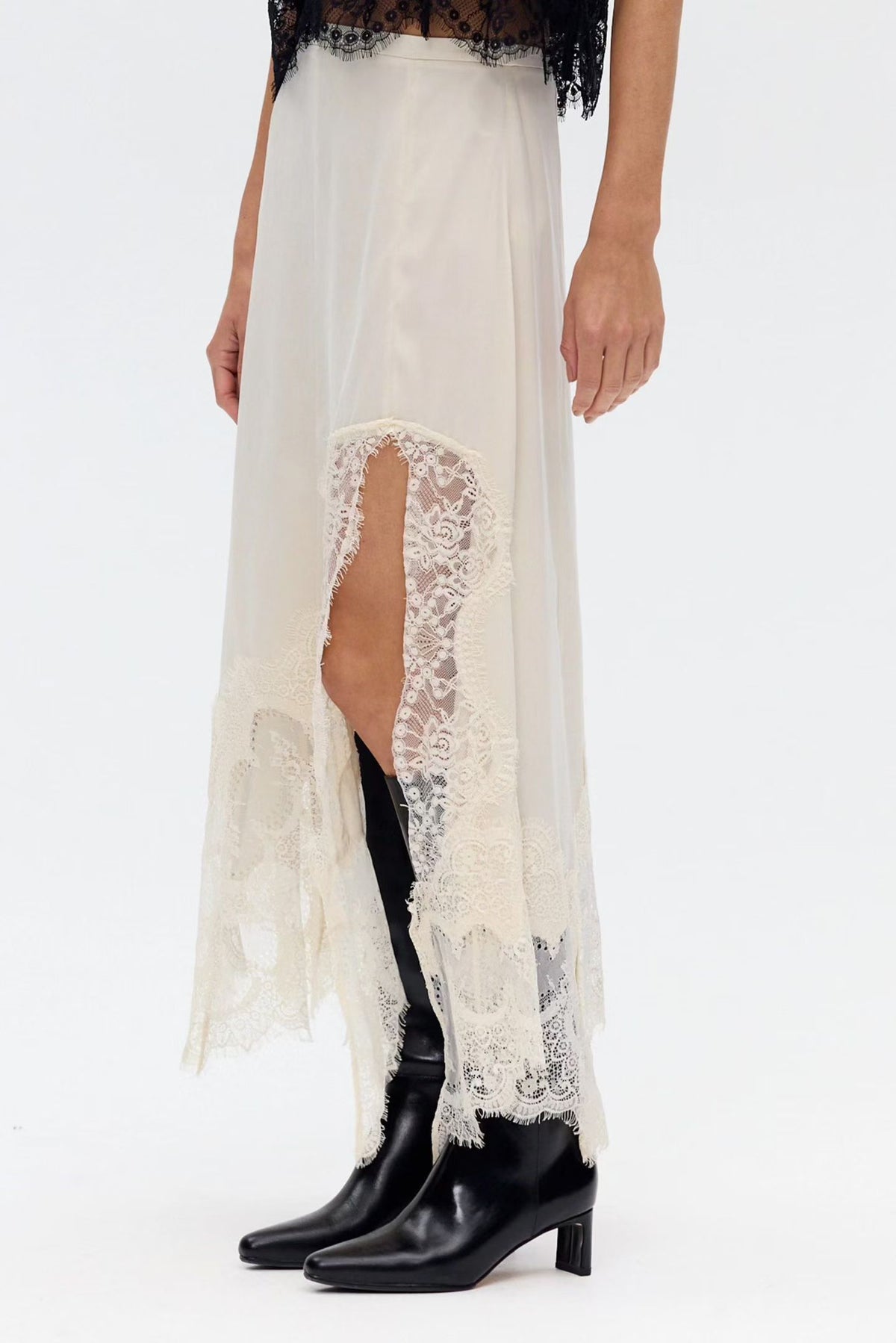 TF Visions Lace Crop Top | Handkerchief Midi Skirt | Cupro-rayon Satin Set