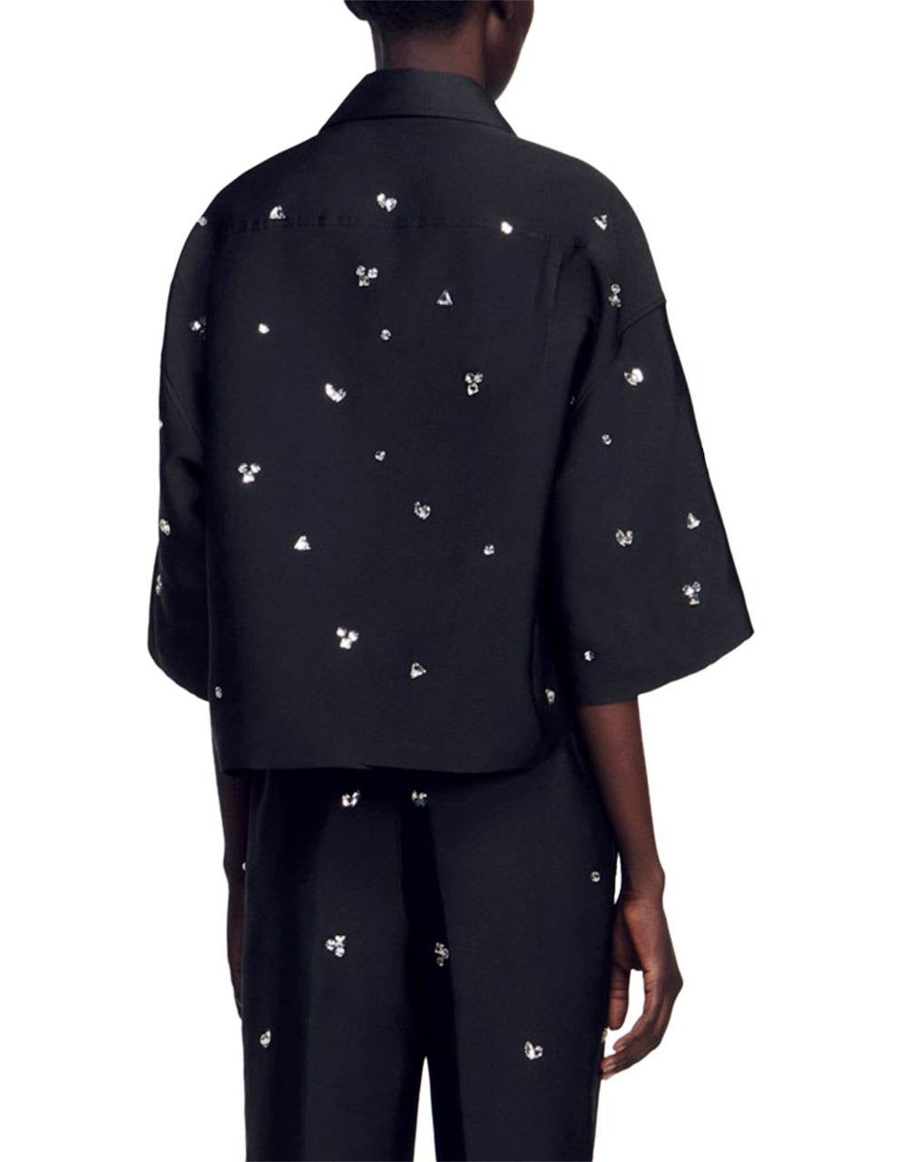 SD Mentissa Silk-blend Rhinestone Embellished Cropped Shirt